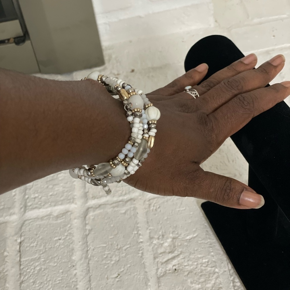 Beaded Gemstone Wrap Around Bracelet Color White